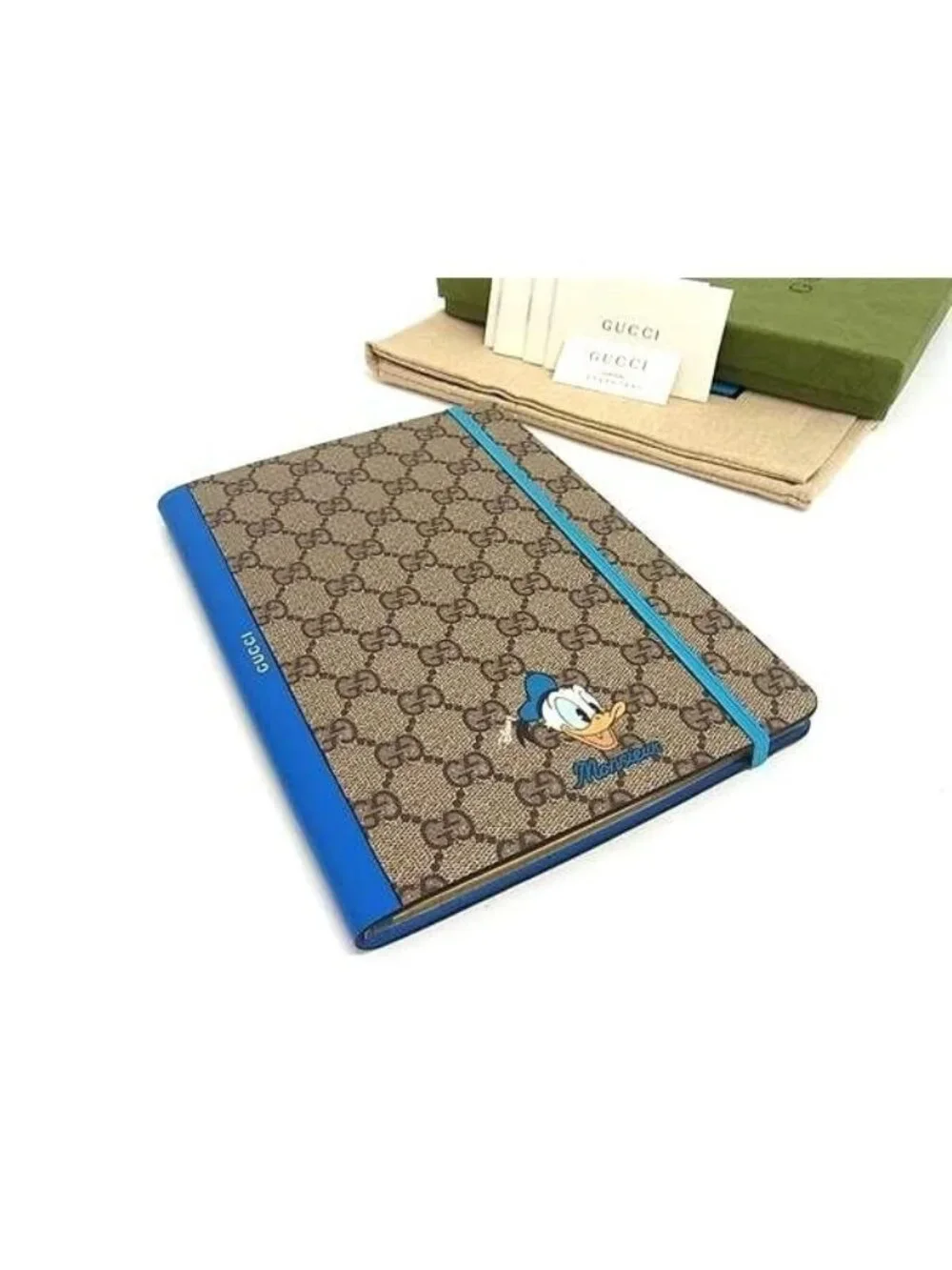 Gucci Disney Collaboration Donald Duck GG Supreme Pattern Leather Notebook